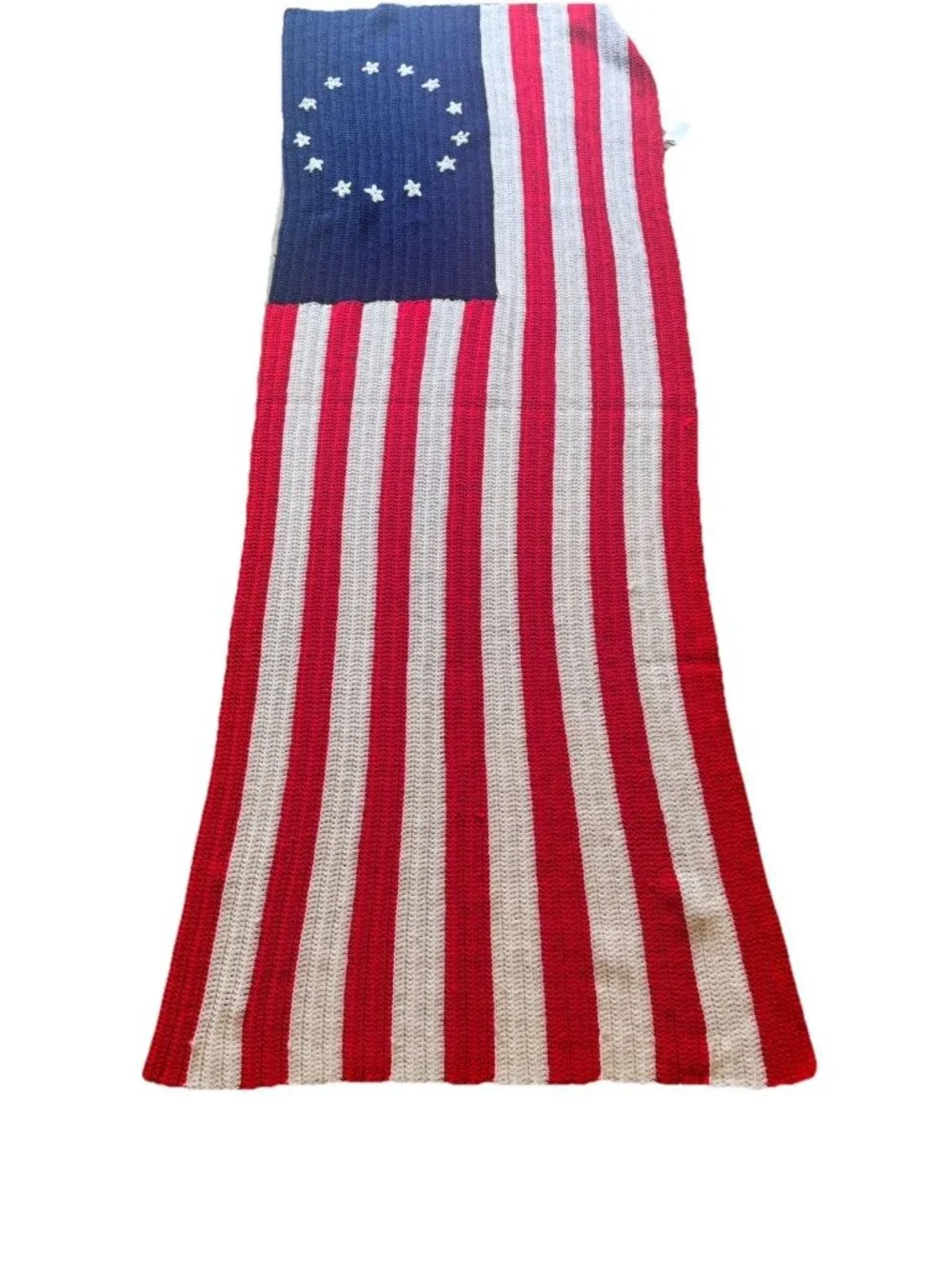 Vintage Crocheted American Flag Afghan Blanket Patriotic America 13 USA 89x33
